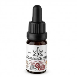 Flacon 30ml huile CBD 10% arôme bacon pour chiens et chats Histoire de CBD fond blanc bien-être animal